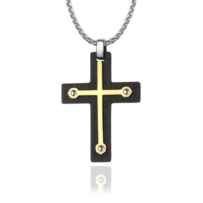Collana con pendente a croce da uomo in zircone cristiano religioso in acciaio inossidabile con placcatura in oro