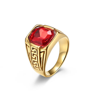 Herren 316 316L Schmuck aus Edelstahl, vergoldeter Ring mit Rubin-Kristallstein