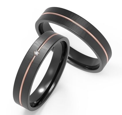 Bom preço Titânio Negro Homens Joias Anel de Casal Com Rosa Ouro Anel Único Conjunto Zircon on-line