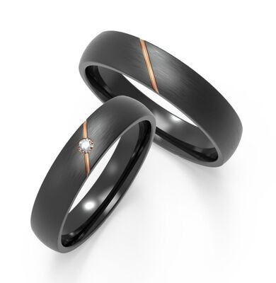 Buen precio Joyería de moda para hombre de titanio negro mate con diseño de circonitas con incrustaciones diagonales de oro rosa en línea