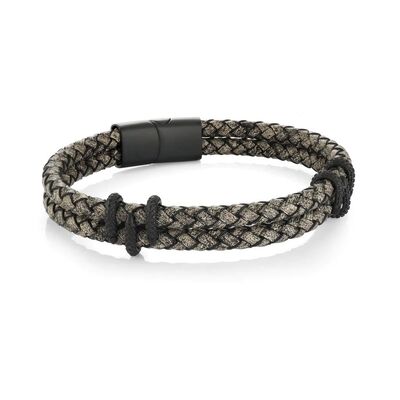 Good price Classic Men's PU Leather Bracelet Alloy Silver Black Plated Woven Braided Wrap Bracelets online