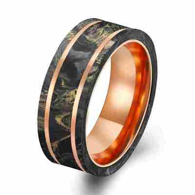 Good price Forged Carbon Fiber Jewelry Plated Rose Gold Ring Black with Gold Foil IPR Color online
