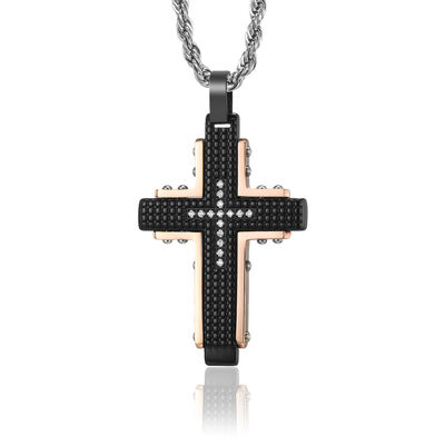 Bon prix 316L Collier de croix en acier inoxydable Collier de 1 couleur Jésus-Christ Collier de croix pour hommes en ligne