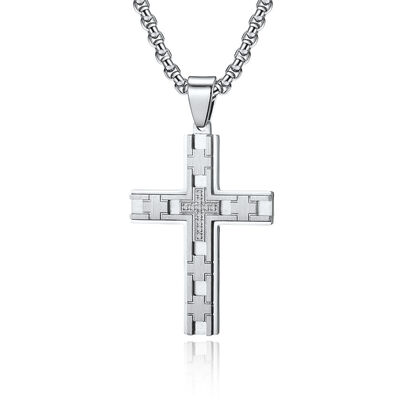 Good price Engraved Design Stainless Steel Gold Plated Cross Pendant Necklace Christian Religious Custom LOGO Pendant online