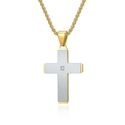 Guter Preis Männer-Kreuz-Hängehalsband in schwarzem Satin und Edelstahl Online