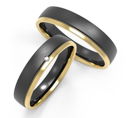 Guter Preis Runder Matte Schwarzer Edelstahlring mit K-Gold-Seiten-Set Zirkon-Paarring Online