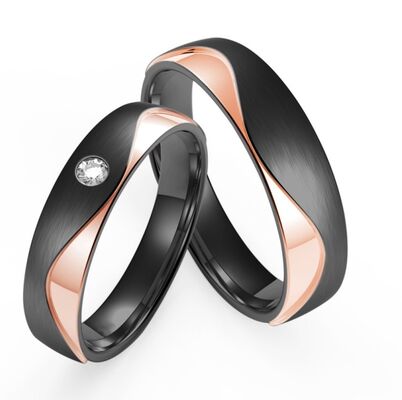 Bom preço Conjunto de Joias em Aço Inoxidável Polido com Zircônia Preta Fosca / Anel de Casal em Ouro Rosé on-line