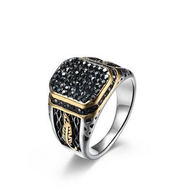 Good price Black 18k Gold Plated Mens Ring Jewelry Gemstone Stainless Steel Men Rings Custom online