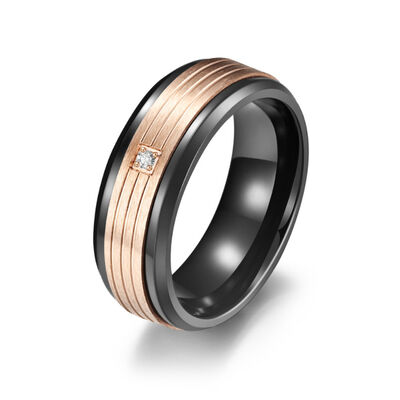 Buen precio Anillos de compromiso de diamantes incrustados de fibra de carbono Joyería Polaca Negro y Oro Rosa en línea