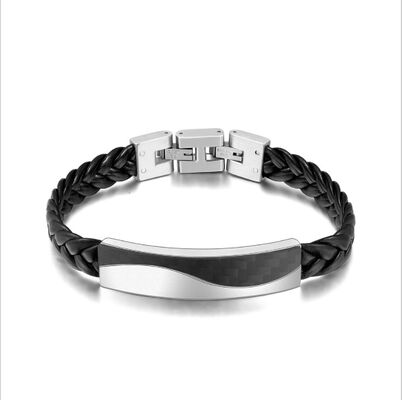Buen precio Brazalete de acero inoxidable de cuero fino para hombre Fijación magnética personalizable LOGO grabado en línea