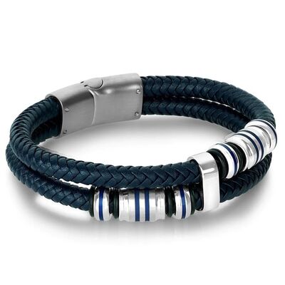Goede prijs Hip Hop blauw geschilderd leren punk armbanden met magnetische boei juwelen mannen armband online