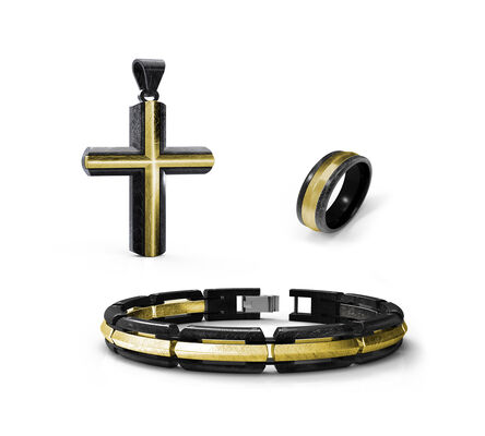 Bom preço Luxo Joias de aço inoxidável para homens Religião Cruzeiro Colar Bracelet Ring Set on-line
