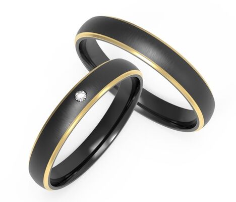 Buen precio Anillo de boda de joyería de circonio negro y rodio dorado IP en línea
