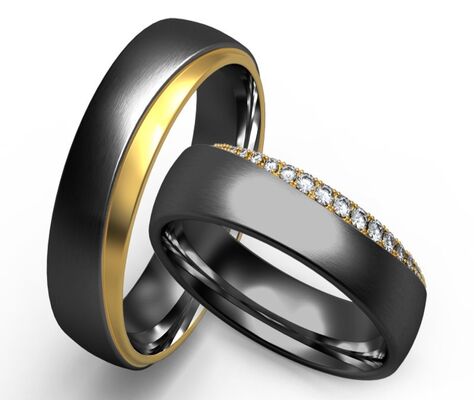 Bon prix Une simple bague en acier de Damas, en or noir, qui correspond à une paire de bagues. en ligne
