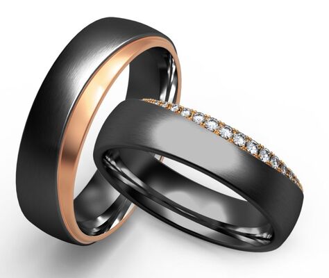 Bon prix Une simple et élégante bague en acier de Damas Rose or couple de bague couple en ligne