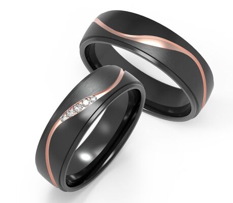 Bon prix Anneaux de mariage pour couple en acier de Damas mat avec zircon incrusté en or rose en ligne
