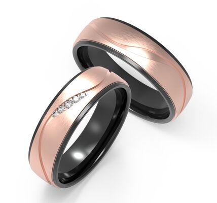 Good price Zircon Damascus Steel Jewelry Couple Ring Set Rose Gold Polished Finish online
