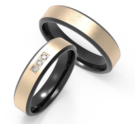 Guter Preis Helles Paar Damaststahl Schmuck K Gold Ring rostbeständig mit drei Diamanten Online