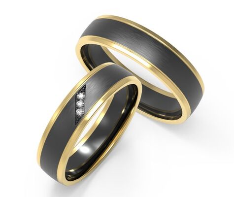 Goede prijs Mat Damascus staal verlovingsring set Zircon en K goud paar ring online