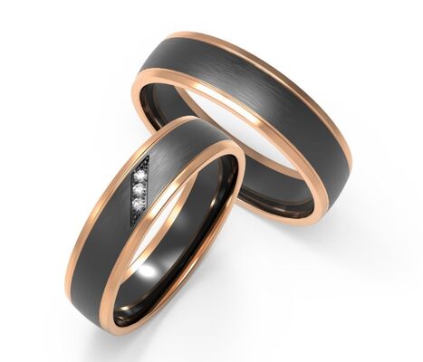 Good price Rose Gold Damascus Steel Ring Set Couple Jewelry Ring For Wedding online